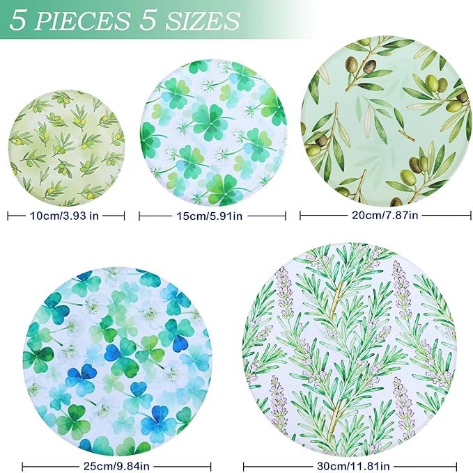 5 Pieces Bowl Covers Reusable, 5 Size Elastic Cloth Bowl Covers for Bread Proofing Stretch Food Covers Washable for Food Fruits Leftover (Lavender)
