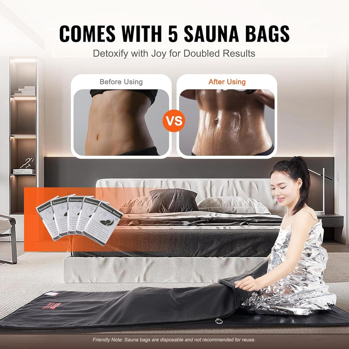 VEVOR Far Infrared Carbon Heating Sauna Blanket for Detoxification and Home Relaxation, Portable with 1-6 Level Adjustable Temperature Range (95-185℉) and 1-60 Minutes Timer