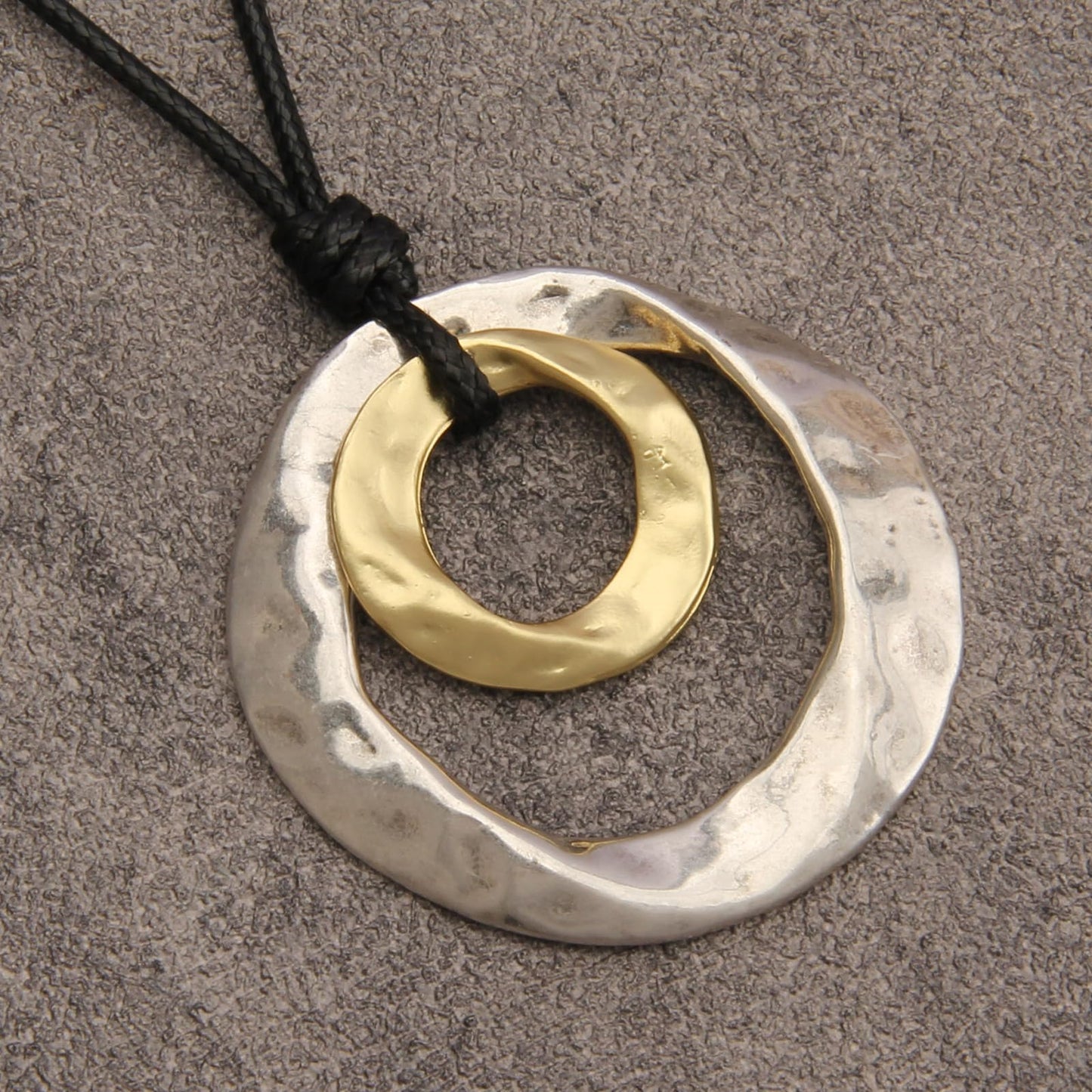 joymiao Chunky Pendant Necklace Boho Silver Pendant for Women Handmade Leather Necklace with Adjustable Cord Boho Style Jewelry