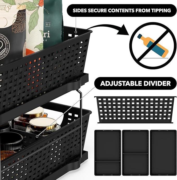 Simple Houseware 2 Tier Bathroom Organizer Tray Pull-Out Sliding Drawer, Under Sink Storage, Black