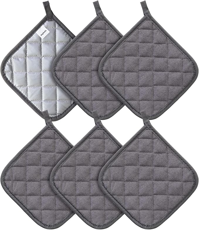 Joyhalo 6 Pack Pot Holders for Kitchen,Cotton Oven Holder with Great Heat Resistance,Non Slip Hot Pads for Kitchen Clearance,Dark Grey