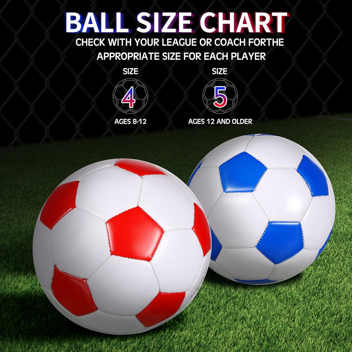 HyDren 4 Pack Soccer Ball with Pump Official Size 4/5 Deflated Soccer Balls Bulk for Outdoor Indoor Practice Training Sport Gift for Kids Boys Teen Youth Adult