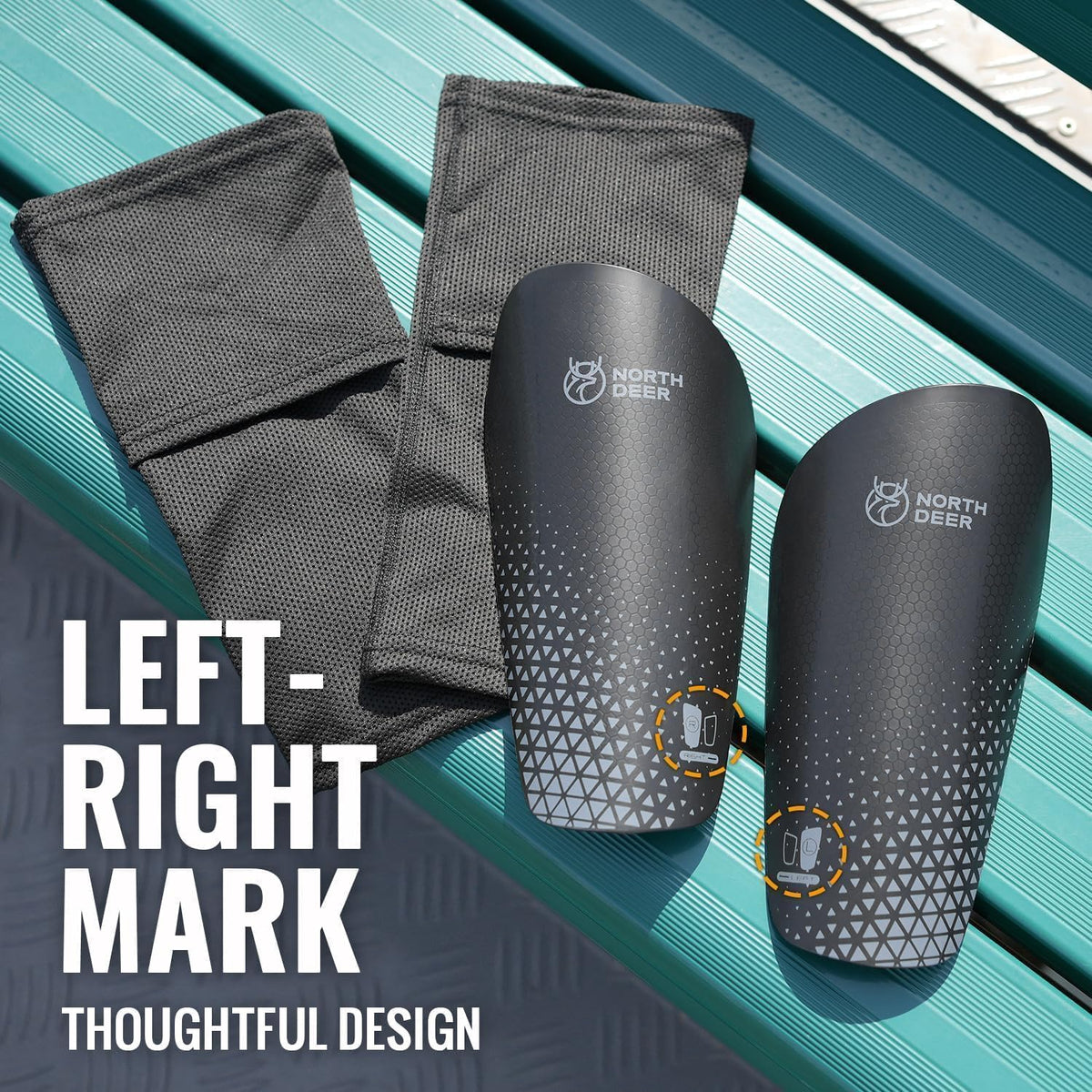 Northdeer Soccer Shin Guards for Kids Adults. Sleeves with Optimized Insert Pocket - Protective Soccer for Boys Girls Men