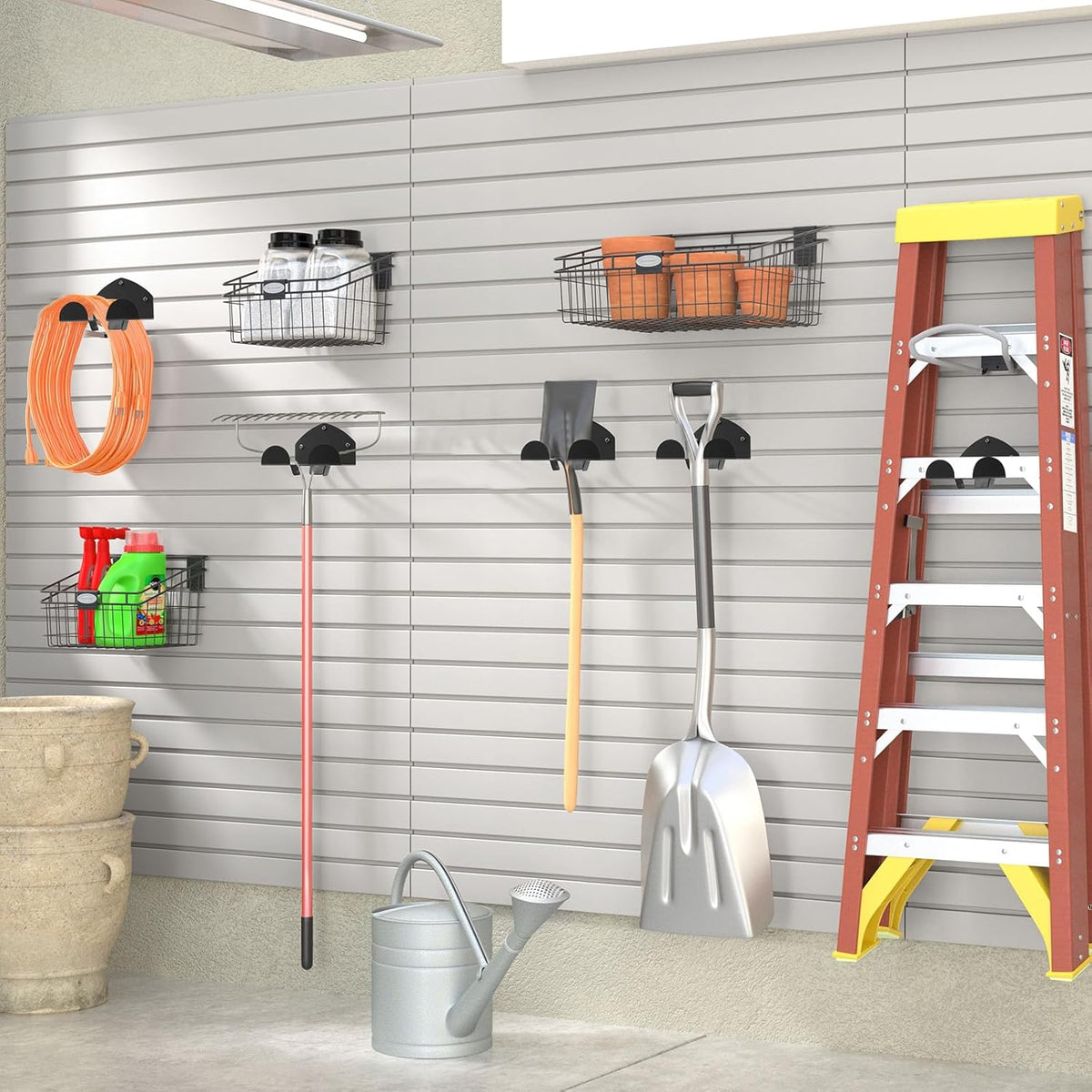 Weedeater Rack, 2 Pack Weed Eater Hanger, Weed Eater Rack for Wall, Heavy Duty Garden Tool Garage Organizer Trimmer Holder, Chainsaw Hanger Wall Mount(Black)