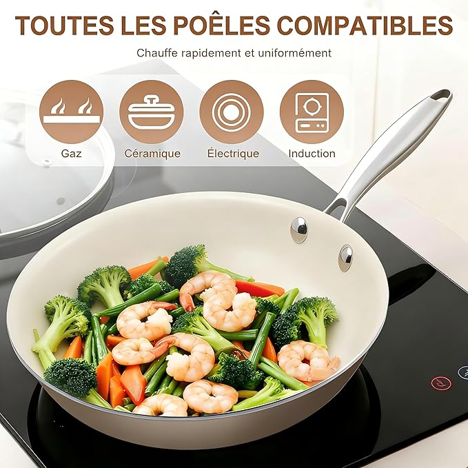 11 Inch Ceramic Nonstick Frying Pan Skillet - PFAS-Free, Non-Toxic, Oven Safe & Induction Ready, Aluminum Cookware with Stainless Steel Handle