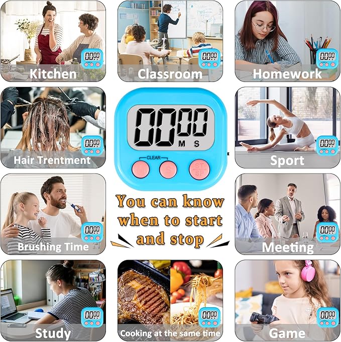 ZILLEEN 6 Pack Kitchen Timers for Cooking Digital Classroom Timers for Kids Teachers Blue Green Purple
