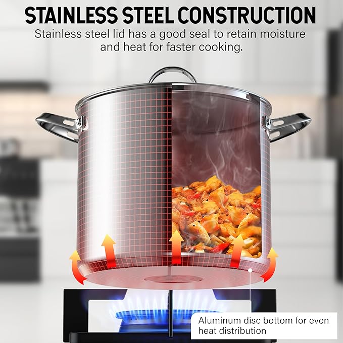 Cooks Standard 18/10 Stainless Steel Stockpot 12-Quart, Classic Deep Cooking Pot Canning Cookware with Stainless Steel Lid, Silver