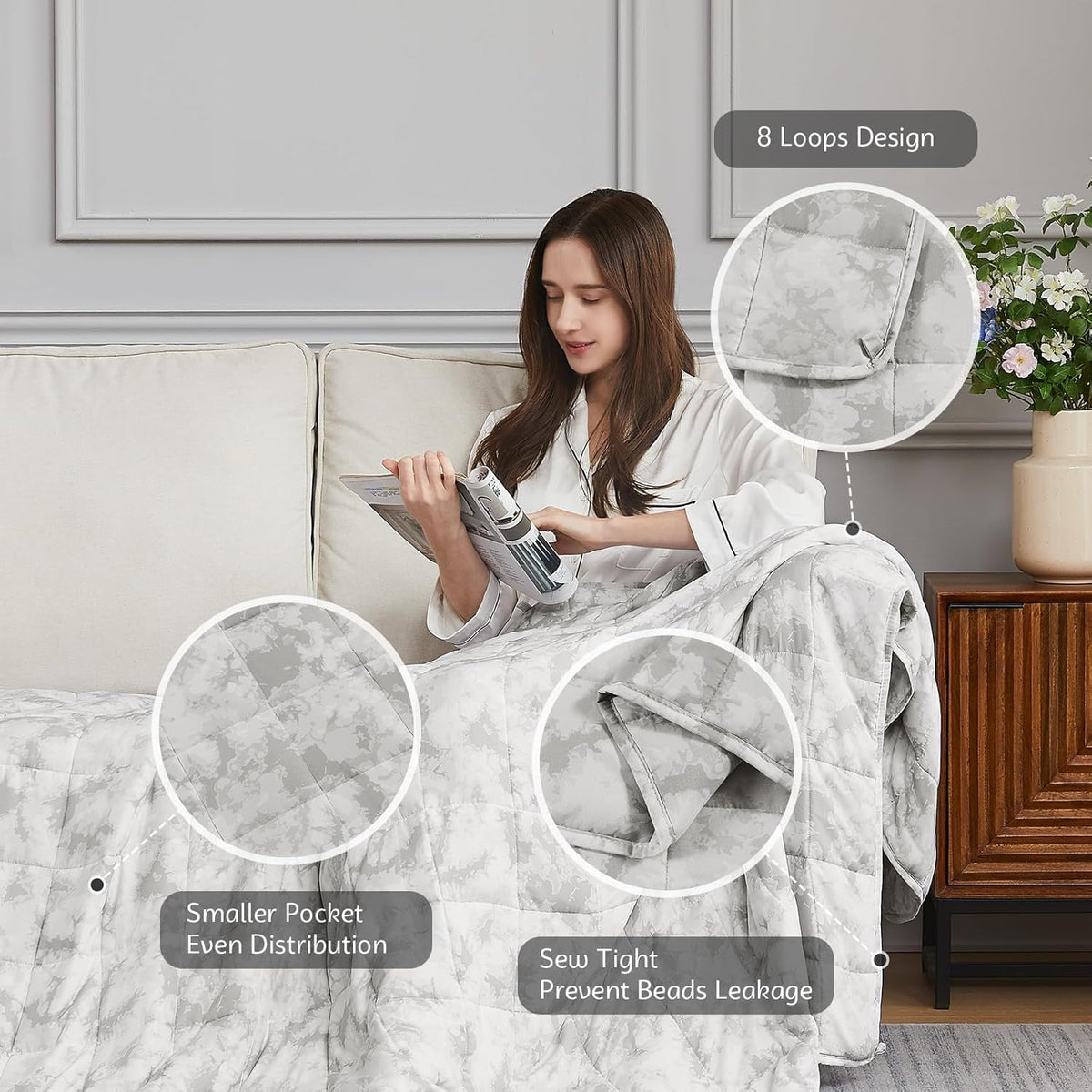 L'AGRATY Weighted Blanket - 48"x72" 20lbs Cooling Breathable Heavy Blanket with Glass Beads for Adult All-Season
