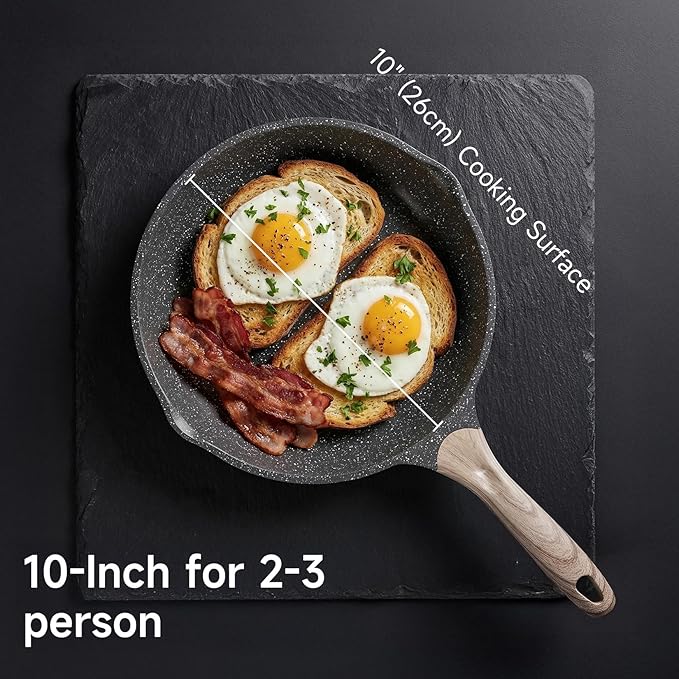 JEETEE 10 Inch Nonstick Frying Pan Stone Coating Cookware, Nonstick Omelette Skillet with Soft Touch Handle, Compatible with All Stoves