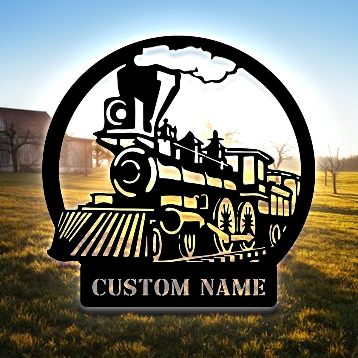 Personalized Metal Sign With LED Light, Train Room Decor, Railroad Wall Art, Custom Steam Train Home Decoration