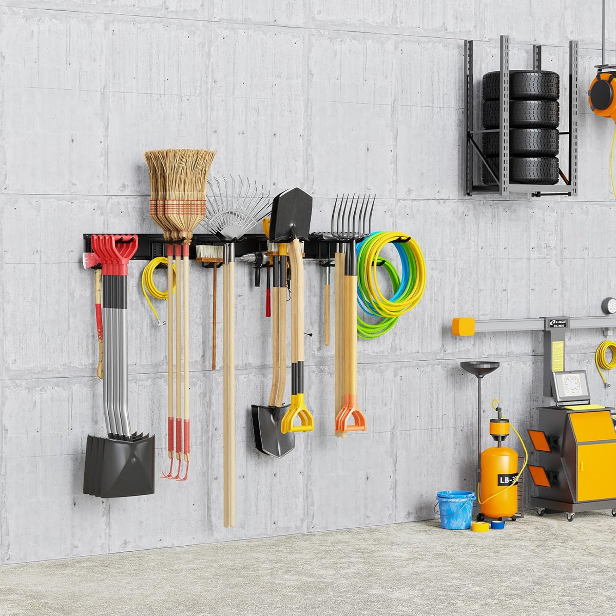 Tool Storage Rack, 48 Inch Heavy Duty Garage Wall Organzier, 13Pcs Adjustable Garden Tool Organizer for Garage Storage Organization Yard Shed Tool Organizer