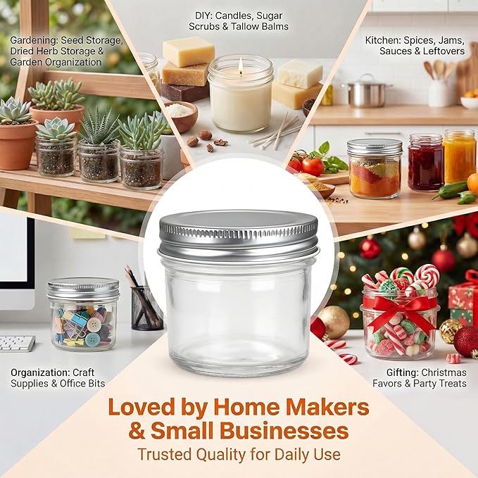 QAPPDA 4oz Glass Jars With Lids,Small Mason Jars Wide Mouth,Mini Canning Jars With Silver Lids For Honey,Jam,Jelly,Wedding Favor,Shower Favors,Spice Jars For Kitchen Storage & Home,Set of 40