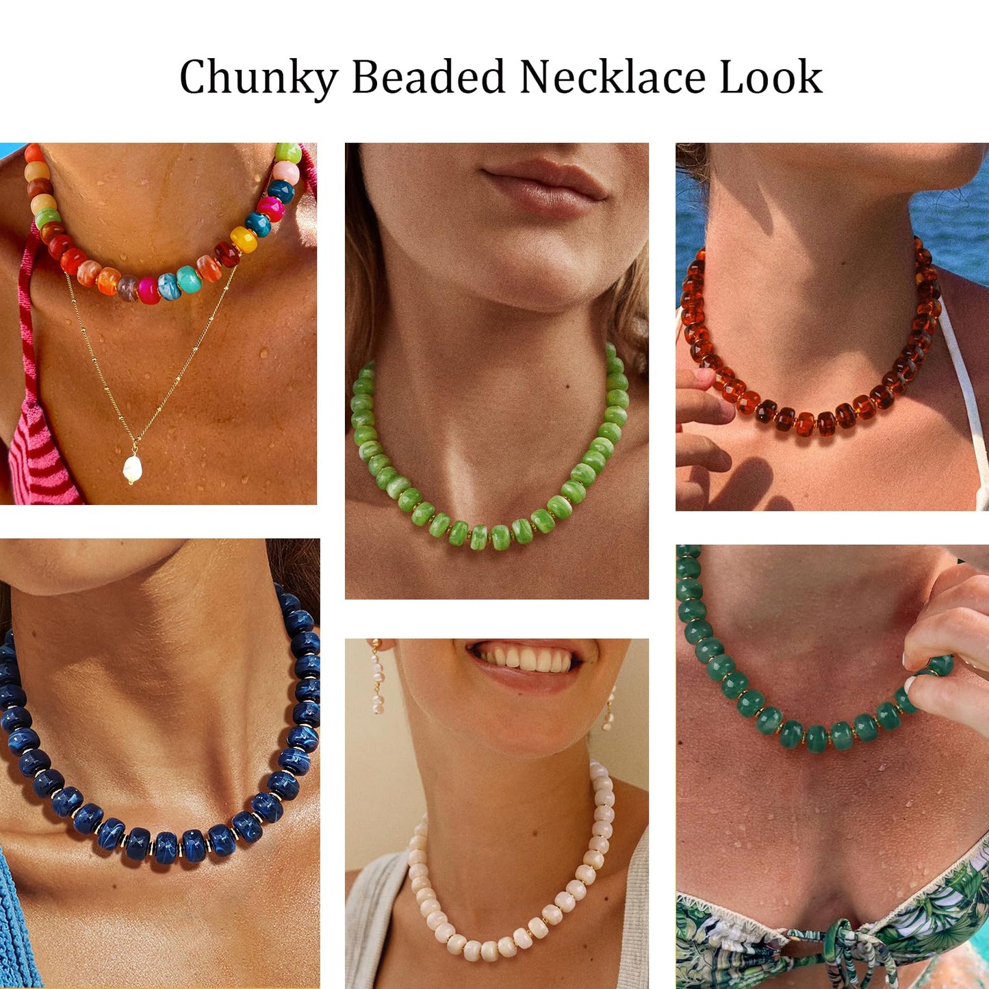 HolidayQbee Beaded Necklace for Women Boho Bead Chunky Necklace Big Bead Necklace Fashion Trendy Summer Green Resin Beaded Necklaces Jewelry Gifts