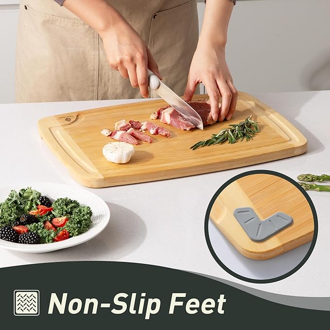 Bamboo Cutting Board Set Non Slip Feet with Holder Over Sink Tablas Para Picar Cocina Tabua Madeira Corte Carne Bambu Alimentos Cortar Madera Juego Regalos Cumpleaños Navidad Mujer Mama Abuela Papa