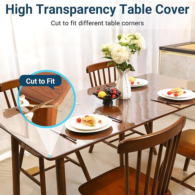 Clear Round Table Cover Protector 41 Inch,2mm Transparent Plastic Table Protector Waterproof,Anti-Scratch Clear Desk Mat for Office Desktop Dresser Dining Table,FDA Compliant