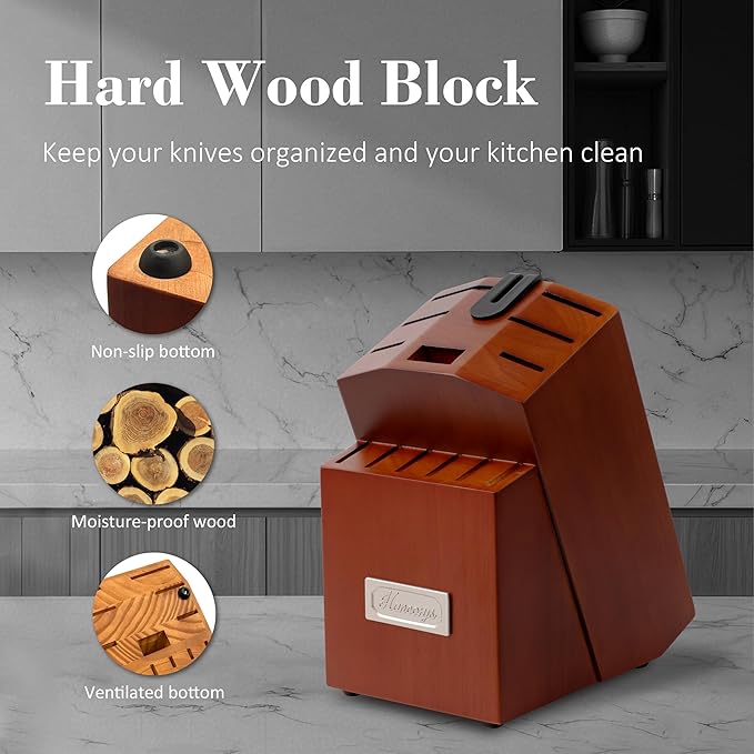 Knife Block Set, Japanese Stainless Steel Kitchen Knife Set with Built-in Sharpener, Sharp Knives with Non-slip Ergonomic Handle - Dishwasher Safe, Home Essential Gifts