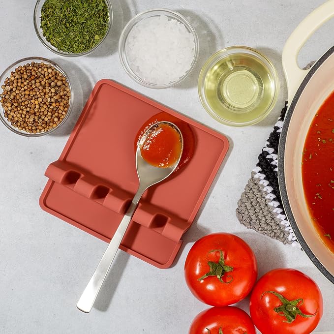 Zulay Kitchen Silicone Utensil Rest with Drip Pad for Multiple Utensils - BPA-Free, Heat-Resistant Spoon Rest & Spoon Holder for Stove Top - Kitchen Utensil Holder for Ladles & Tongs - Canyon Rose