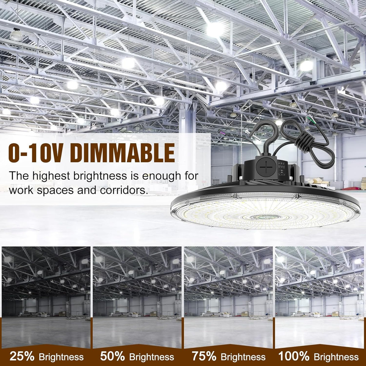 3 Pack 480V LED High Bay Light UL DLC Listed UFO Light 300W 240W 200W Adjustable, Dimmable High Bay LED Shop Lights 5000K Daylight, IP65 Commercial Bay Lighting for Warehouse Factory