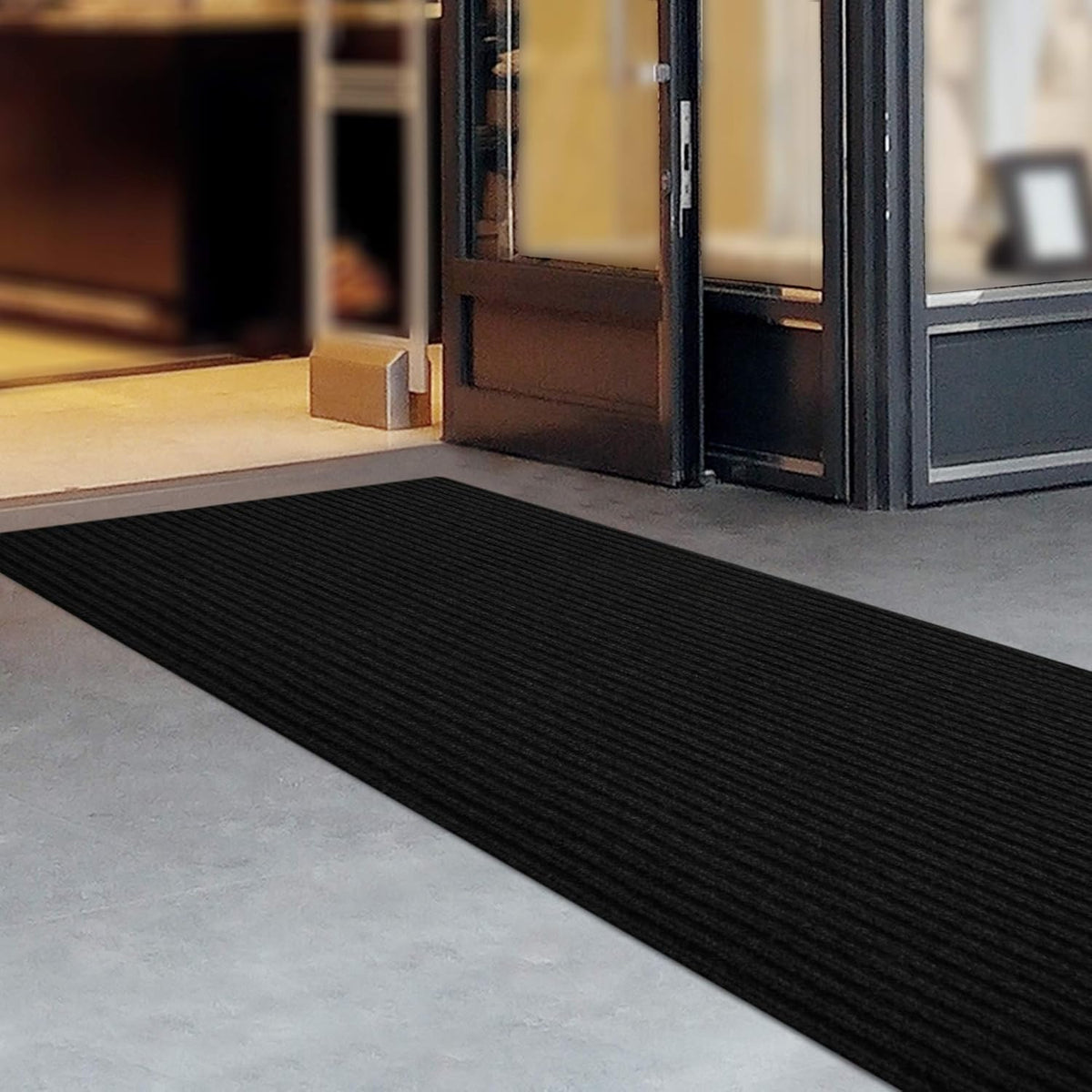iCustomRug Spartan Weather Warrior Duty Indoor/Outdoor Utility Ribbed in 3ft,4ft,6ft Widths 70 Custom Sizes with Natural Non-Slip Rubber Backing 4'X9' in Black