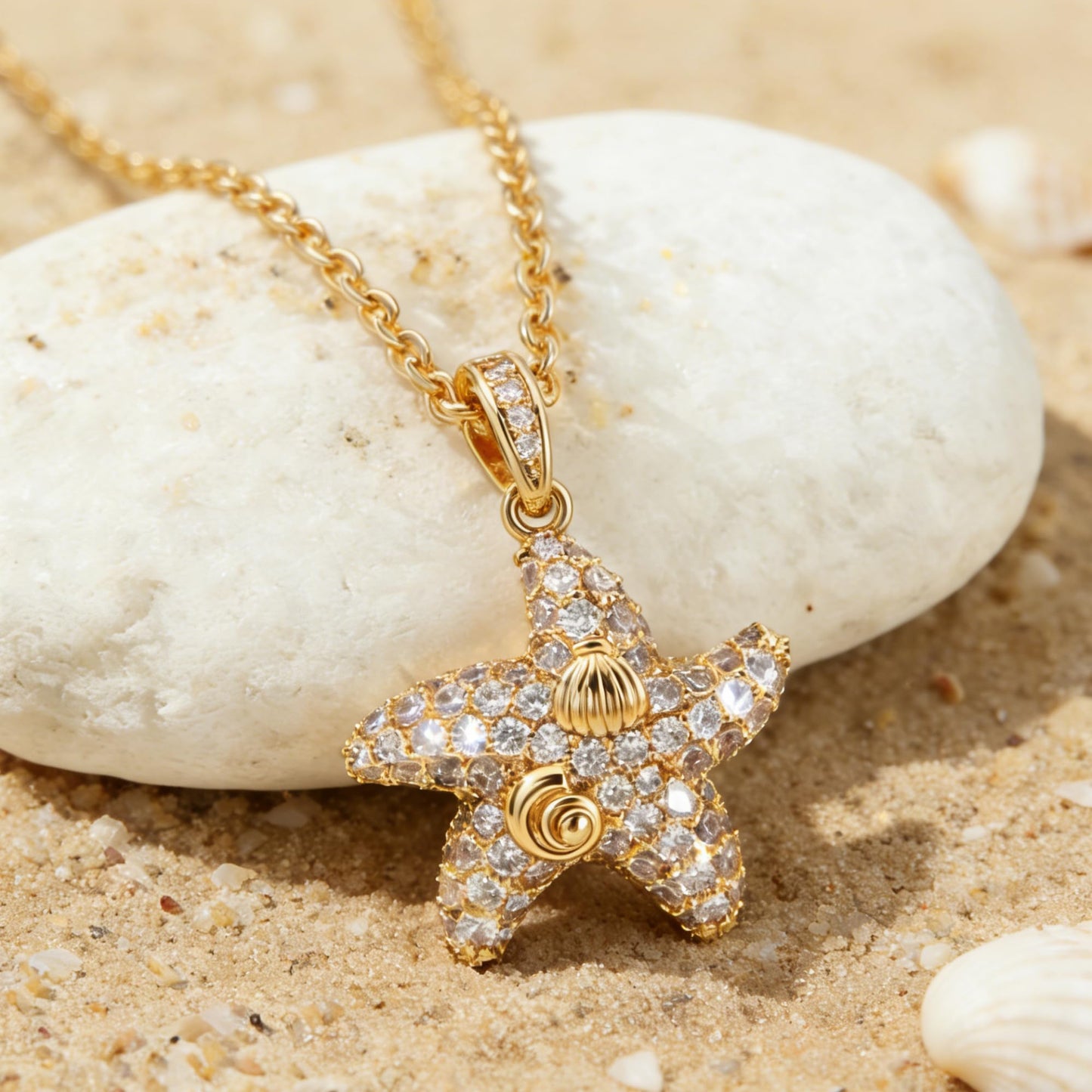 Dremmy Studios Dainty Necklace for Women 14K Gold Plated Cubic Zirconia Starfish Necklace Boho Summer Beach Coastal Pendnat Necklaces Summer Jewelry Gift
