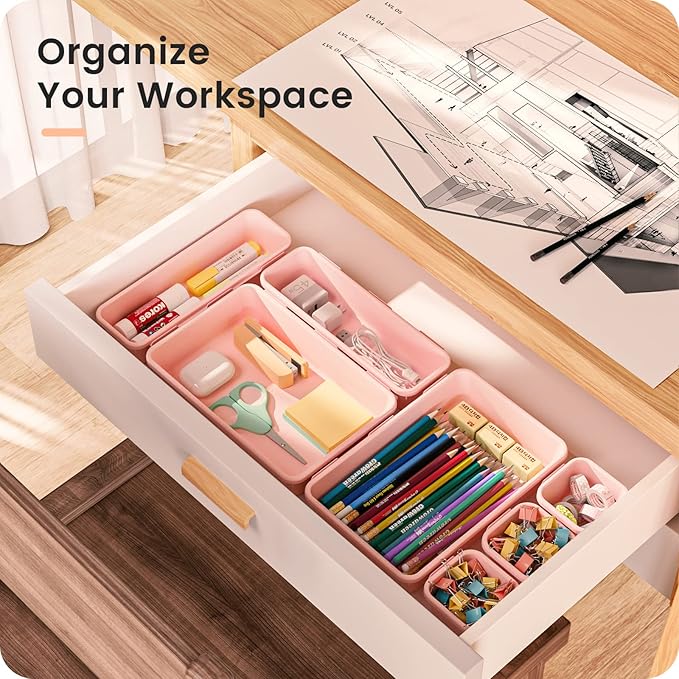 A-LuGei【【5 Size】 Tool Box Organizer Tray Divider Set, 【Pink】 Desk Drawer Organizer, Garage Organization and Storage Toolbox Accessories Rolling Tool Chest Cart Cabinet WorkBench Small Part