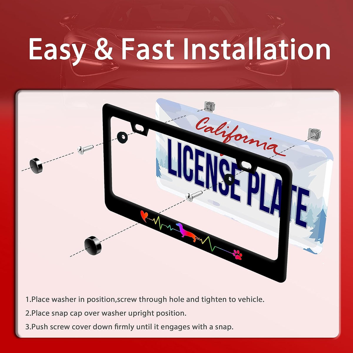 Rainbow Lifeline Love Dog License Plate Frame License Plate Stainless Steel Parts Funny License Plate Decorative with Screws Size 12.3" x 6.3" for Men Women
