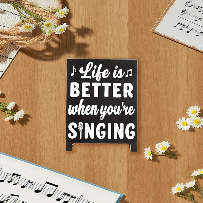 Life Is Better When You're Singing Music Desk Sign for Home Office Workspace Cute Music Decor Room Decorations Accessories for Women
