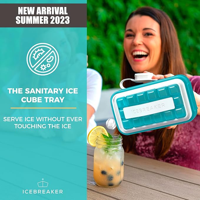 ICEBREAKER POP - 4 IN 1 - DISPENSER - MAKER - BIN - ICE PACK - Make And Serve Ice Without Ever Touching The Ice - The Sanitary Silicone Ice Tray for Freezer With Lid - Ice Cube Tray