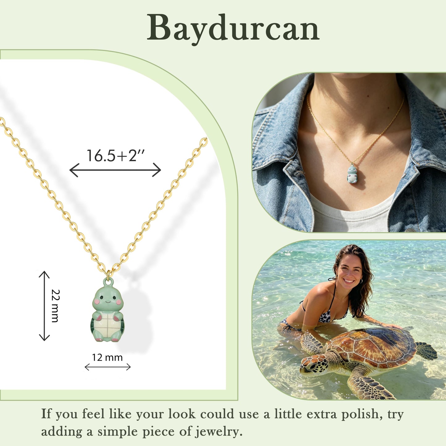 Baydurcan Turtle Necklace for Women, Cute Sea Turtle Ocean Pendant Summer Beach Jewelry, Inspirational Birthday Gift for Friends Sister Daughter