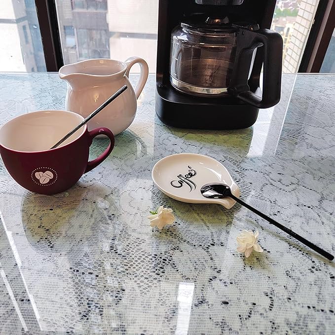 Coffee Spoon Rest, Small Ceramic Coffee Spoon Holder, Porcelain Spoon Holder, Ceramic Spoon Rest for Tablespoon,Teaspoon,Bar Spoon,Coffee Bar Accessories (Spoon Rest+Black Spoon)