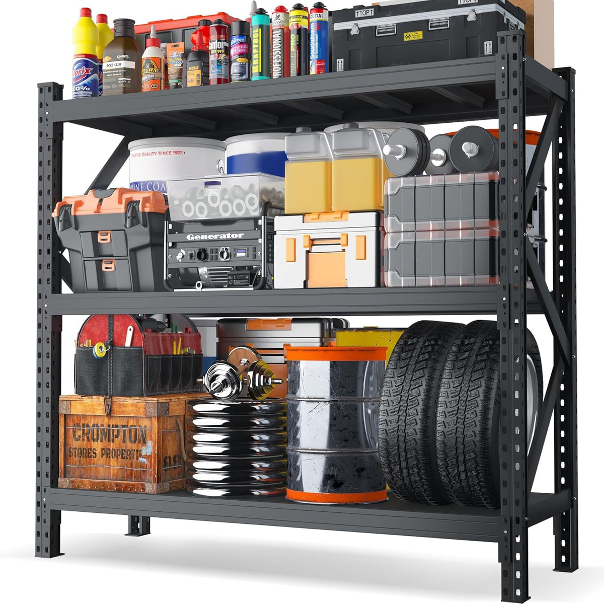 Heavy Duty Garage Shelving Unit - 8500 lbs Capacity, Industrial Metal Storage Rack, Adjustable Steel Rack for Garage, Warehouse, Basement, Pantry (67" W x 19.7" D x 63" H)