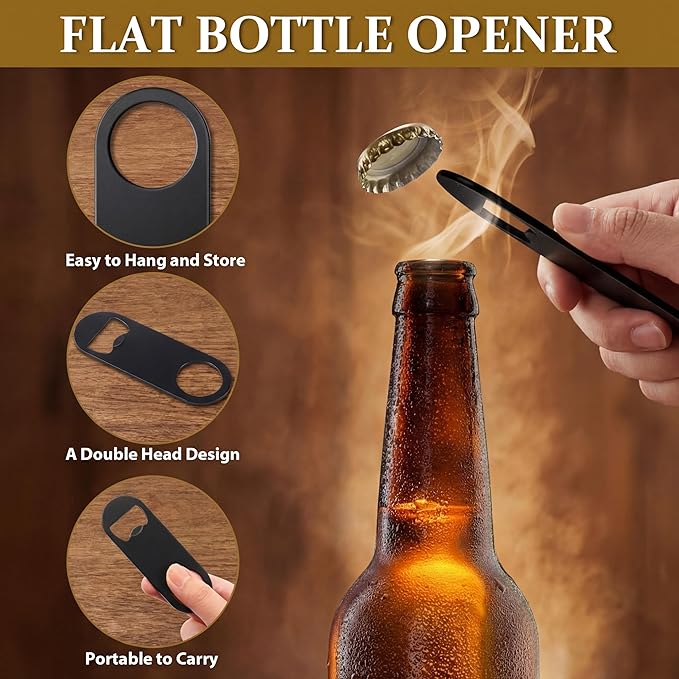 Remerry Bottle Openers Stainless Steel Flat Bottle Opener Bulk 3.4 x 1.3 Inches Bartender Beer Key Soda Can Mini Speed for Kitchen, Bar or Restaurant(Black,150 Pcs)