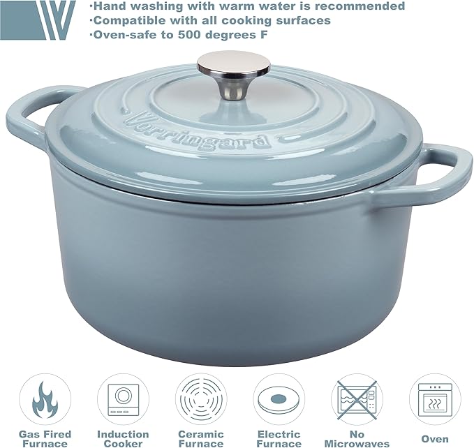 VORRINGARD Enameled Cast Iron Dutch Oven Pot with Lid, for Sourdough Bread Baking, Round Dutch Ovens, 4.5 Quart, Sea Salt