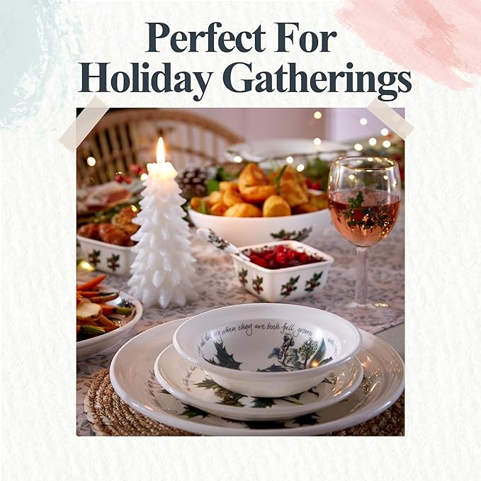 Portmeirion Holly and Ivy 7.25" Bread & Butter Plate (Set of 4) - Earthenware Side Plates, Holly Design - Festive Christmas Tableware - Microwave, Oven, Freezer, Dishwasher Safe - Holiday Dishware