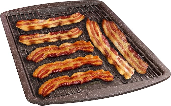 Cookie Sheet with Wire Rack Set, 2-Piece Nonstick Brown Marble Carbon Steel Pan & Cooling Rack, Space-Saving Stackable Set, PFOA, PFOS, PTFE Free, Oven Safe Up to 450°F, 17.4" Pan & 14.7" Rack