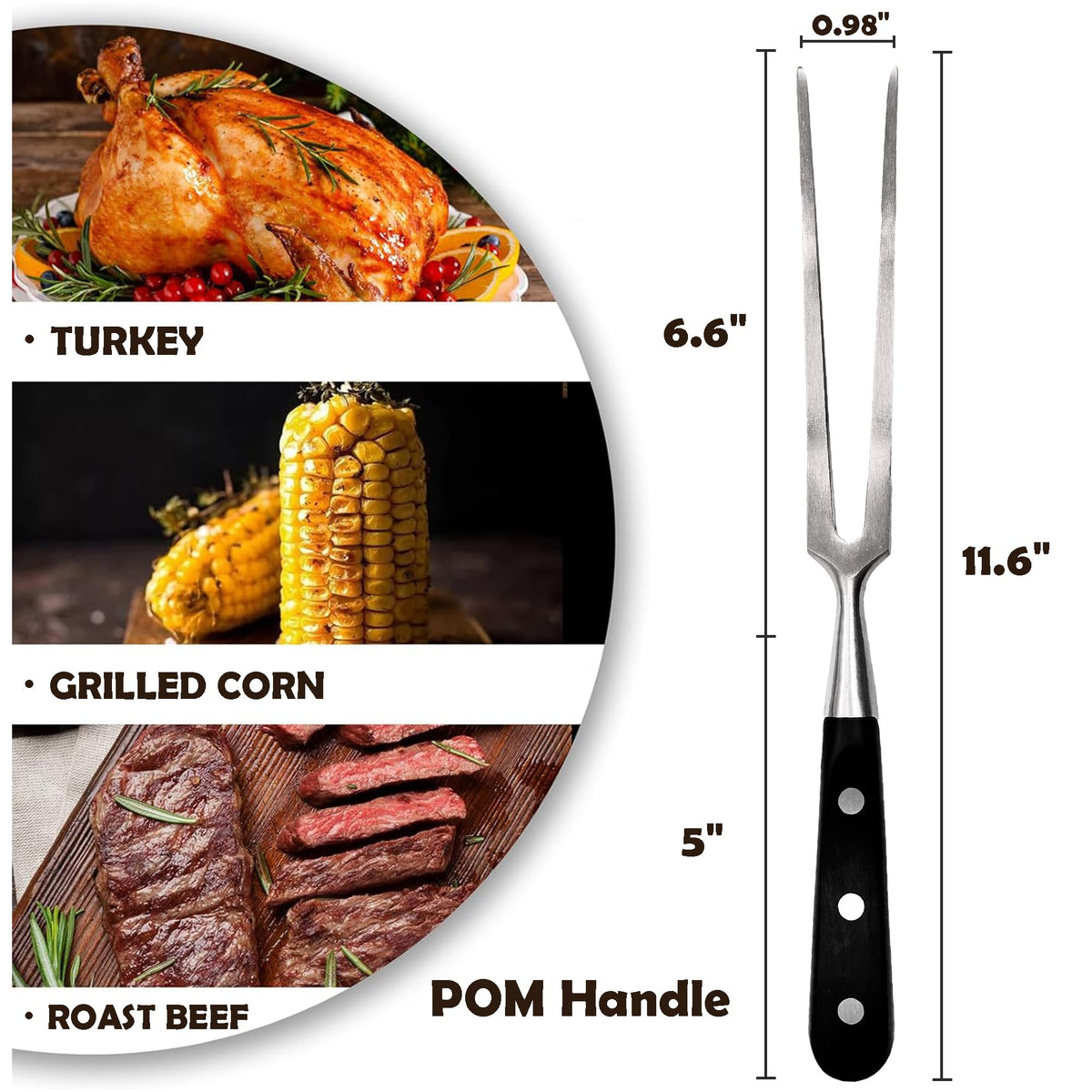 BOHK Heavy Duty Stainless Steel Carving Fork 11.6 Inch BBQ Meat Fork & Serving Fork for Cooking Roasting Meat Shredding (POM Handle)