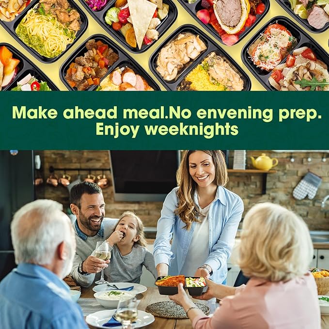 50 Pack (100-Piece) 32 oz Sturdy Leakproof 2-Compartment Meal Prep Containers with Lids, Plastic Food Storage Containers for Lunch, Microwave, Freezer, and Dishwasher Safe Takeout Containers