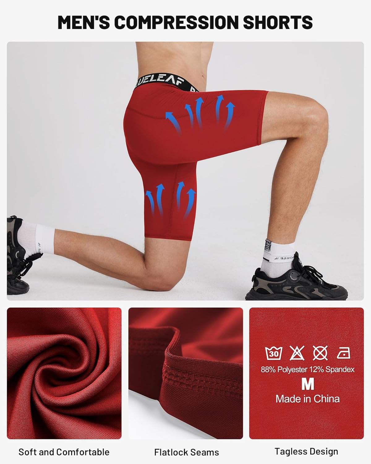 Blueleaf Men's Compression Shorts Sports Running Spandex Shorts Performance Athletic Workout Base Layer Underwear