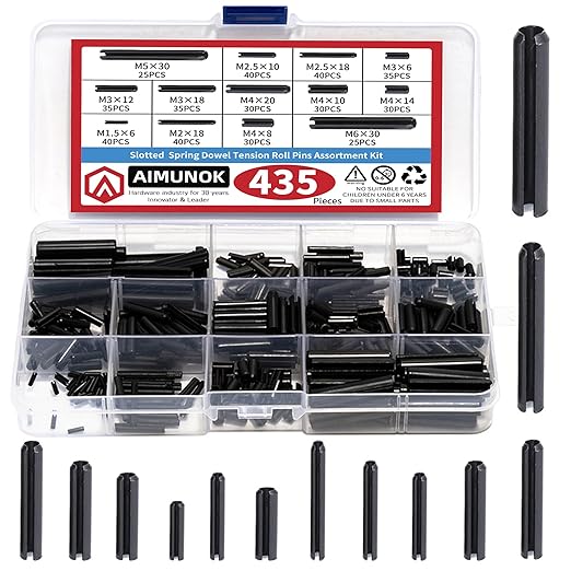 435-Piece Roll Pin Assortment Kit - Slotted Tension Pins, Split Dowels & Expansion Spring Pins - Includes M1.5 to M6 Sizes (13 Types) - Durable Spring Steel for Secure Fastening