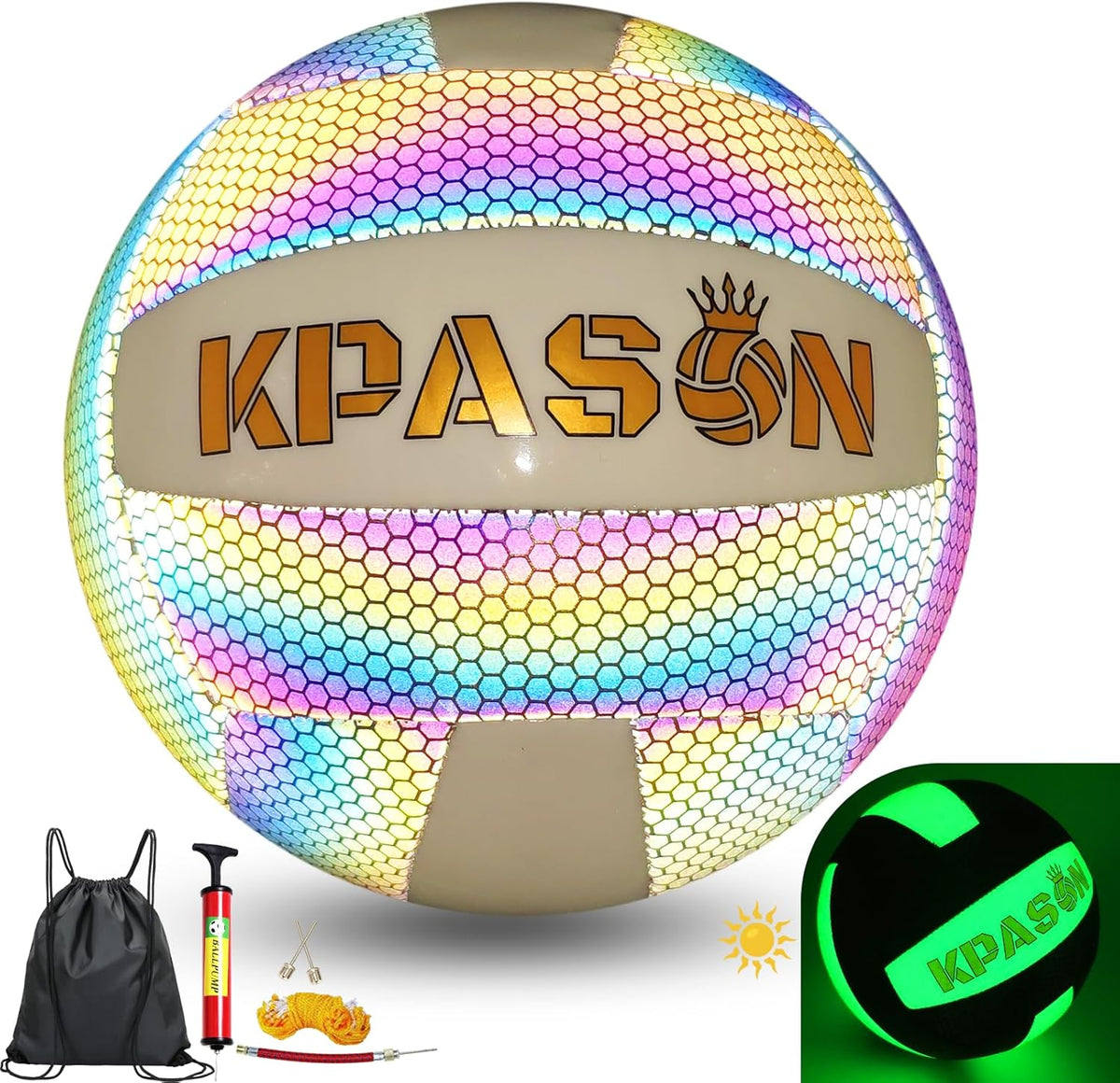 Volleyballs, Holographic Glowing Volleyball Official Size 5, Indoor Outdoor Beach Volleyball Ball for Men Women