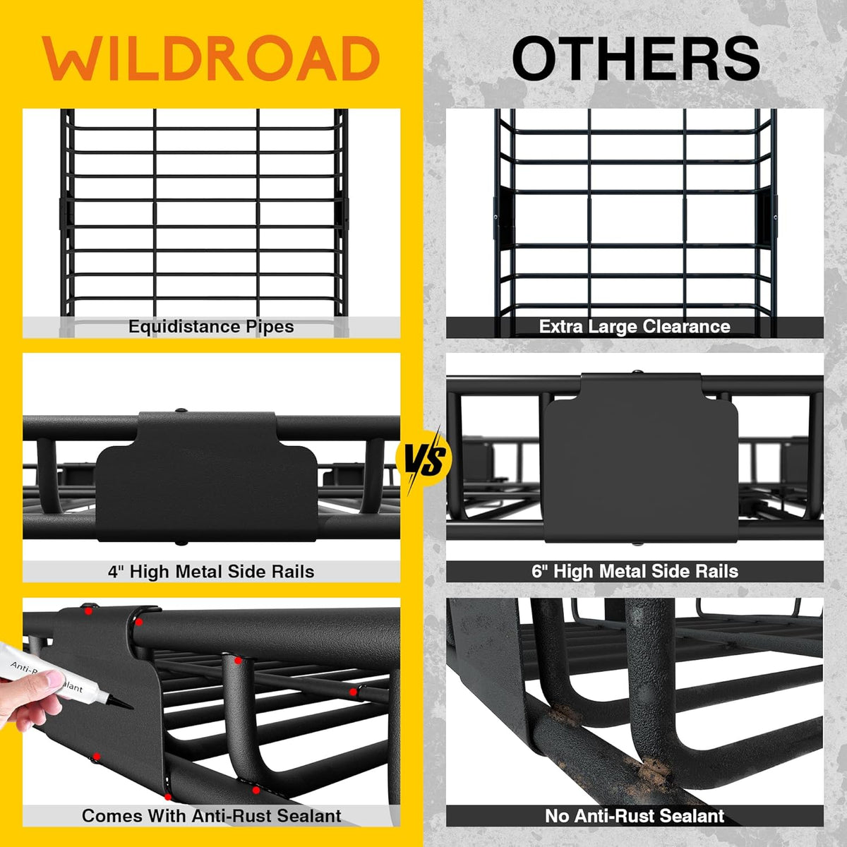 WILDROAD Roof Rack Cargo Basket, Upgraded 4” Fence Car Roof Basket, 43"x 39"x 4" Universal Car Top Luggage Holder Carrier Basket Fits for SUV Truck Cars
