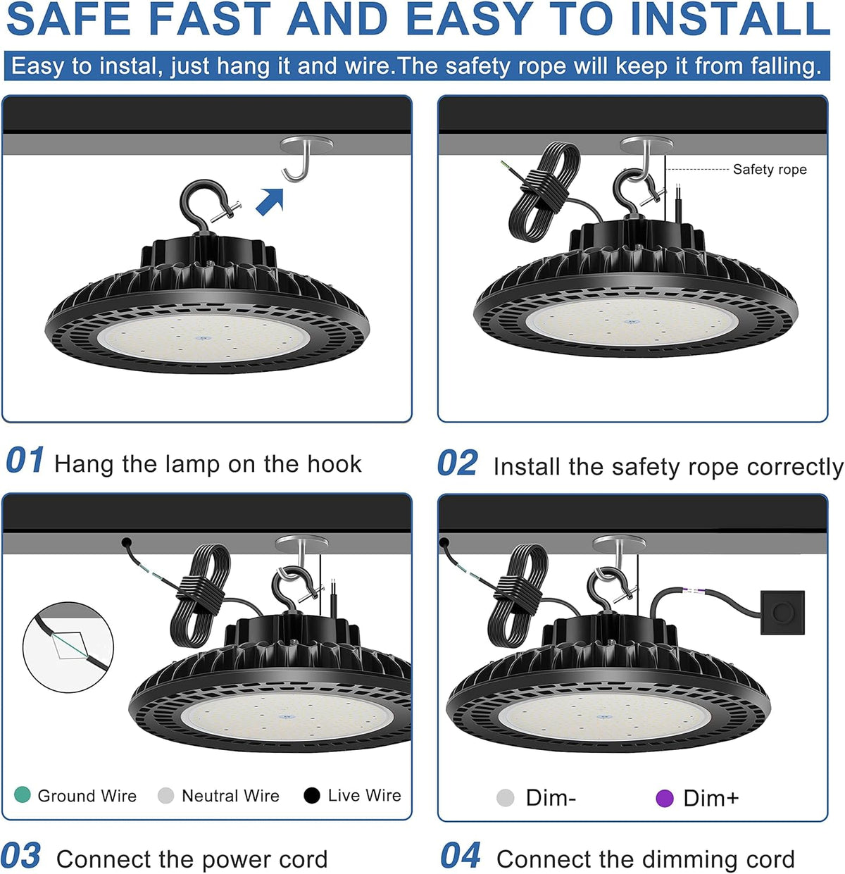 9 Pack 300W LED High Bay Light, UL&DLC Listed 41000LM Dimmable UFO High Bay LED Lights for Warehouse, 5000K Daylight IP65 Waterproof Commercial Bay Lighting 𝐀𝐂𝟏𝟎𝟎-𝟐𝟕𝟕𝐕