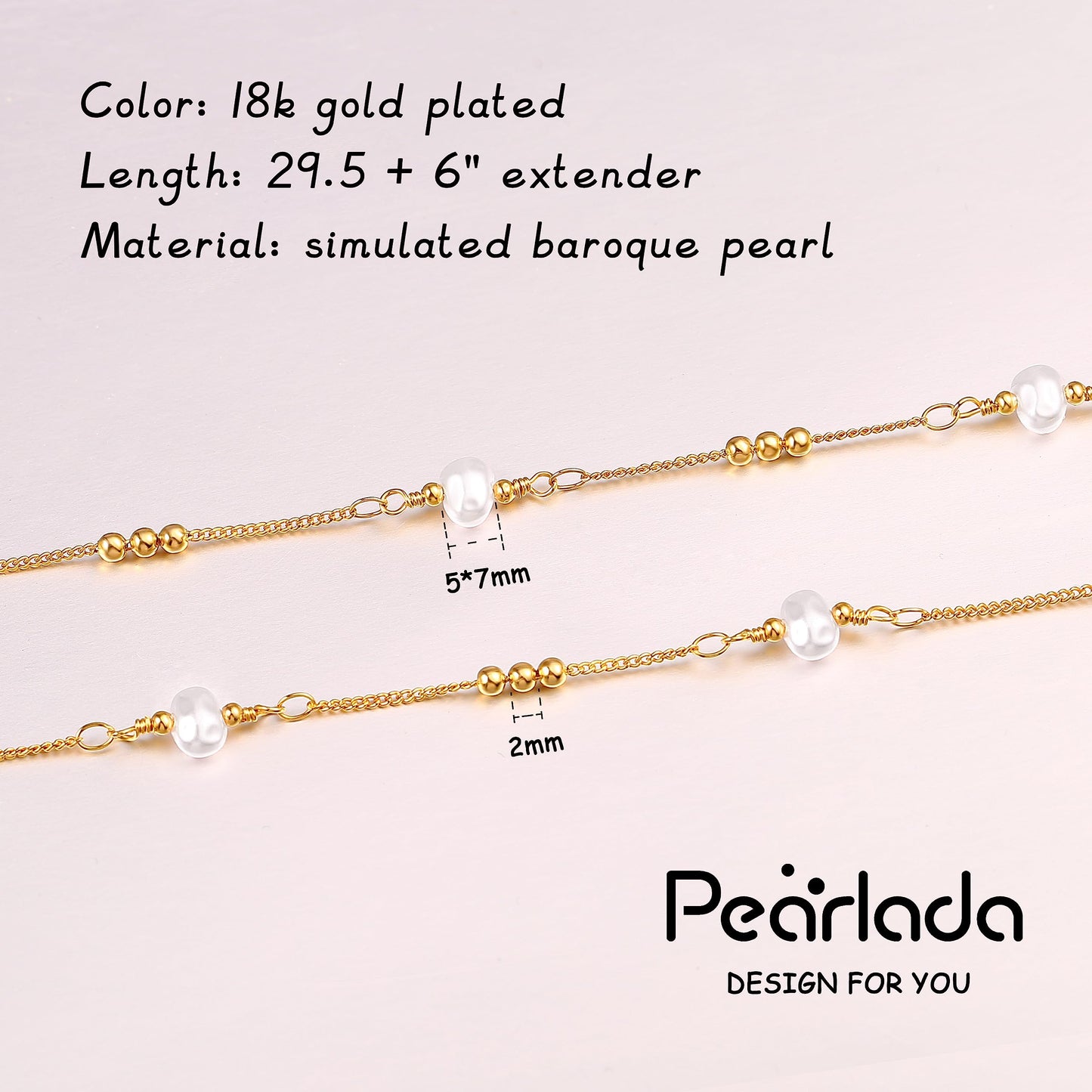 PEARLADA Baroque Pearl Waist Beads 18k Gold Plated Belly Chain Sexy Beach Bikini Body Chain Trendy Boho Waist Jewelry Dainty Beach Accessories