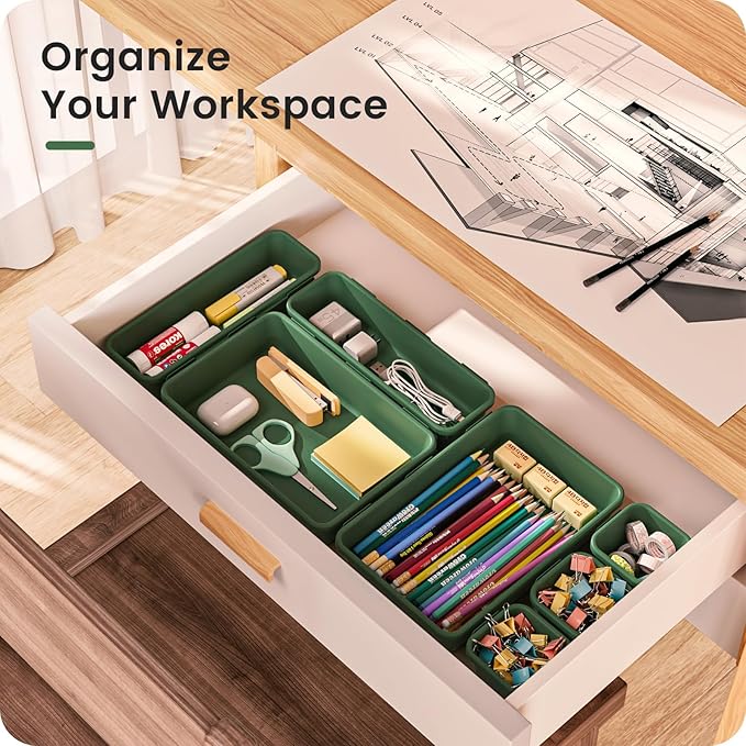 A-LuGei 【 & 5 Size】 Tool Box Organizer Tray Divider Set,【Army Green】 Desk Drawer Organizer,Garage Organization and Storage Toolbox Accessories Rolling Tool Chest Cart WorkBench Small Part