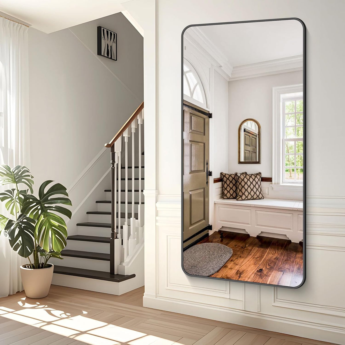 72x36 inch Large Bathroom Mirror,Black Rectangle Mirror,Wall Mounted Bathroom Frame Vanity Mirror with Round Corner for Bedroom Living Room,Entryway Hangs Horizontal or Vertical
