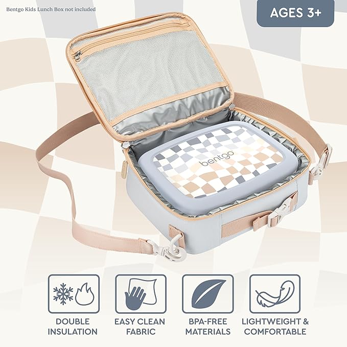 Bentgo Kids Lunch Bag (Whimsy & Wonder Collection) - Durable, Double-Insulated Lunch Bag for Kids 3+; Holds Lunch Box/Water Bottle/Snacks; Water-Resistant Fabric & Zip Pockets (Checker Gradient)