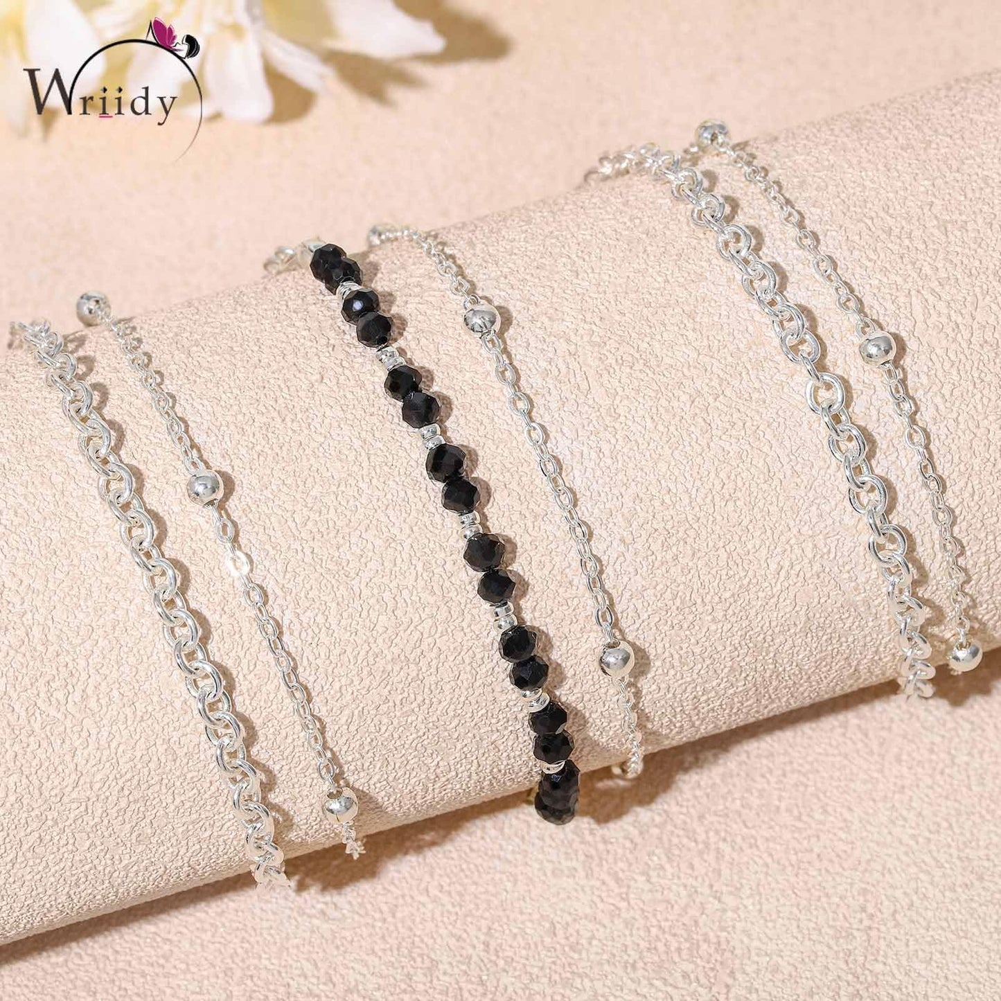 Wriidy Layered Beads Waist Chain Silver Women Belly Chain Adjustable Silver Body Jewelry Accessories for Bikini