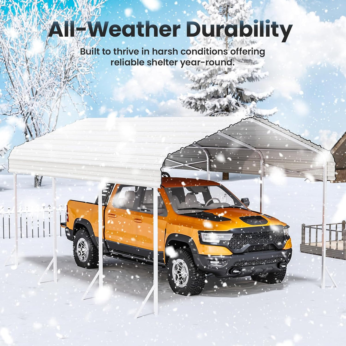 10X15ft Heavy Duty Metal Carport – Outdoor Galvanized Garage, Sturdy Structure, All-Weather Protection, Easy Assembly for Cars, Trucks, Boats, Tractors, and Outdoor Storage (White, 10x15FT)