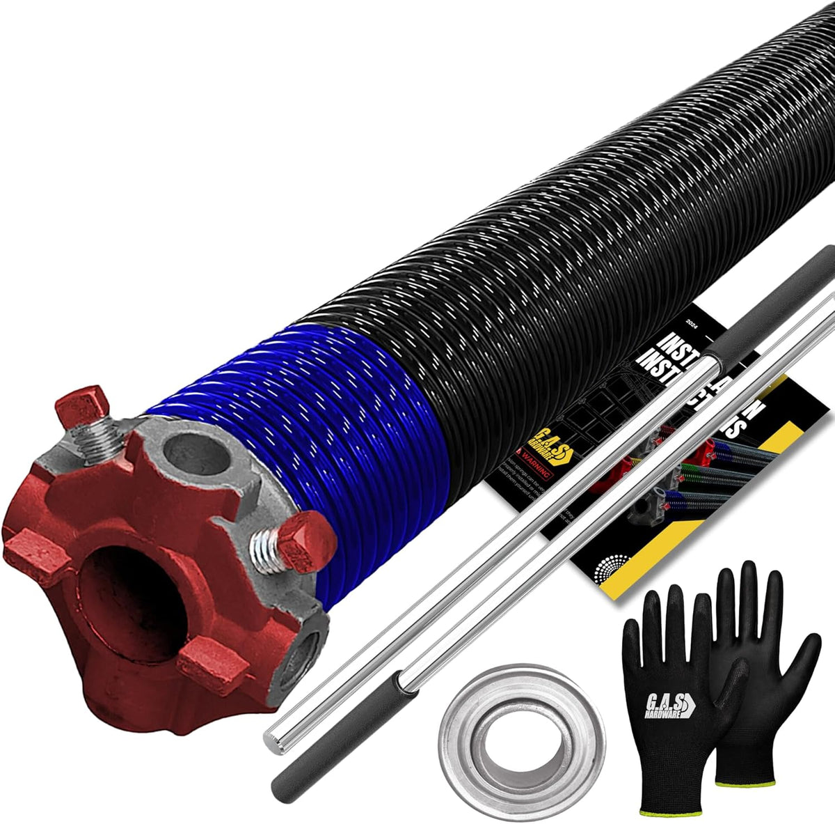 Garage Door Torsion Spring 262x2x39 Torsion Springs for Left Side of Garage Door with 1" Steel Bearing, Gloves, and Winding Bars Precision E-Coating 5-Year Warranty Minimum 30,000 Cycles (Red Cone)