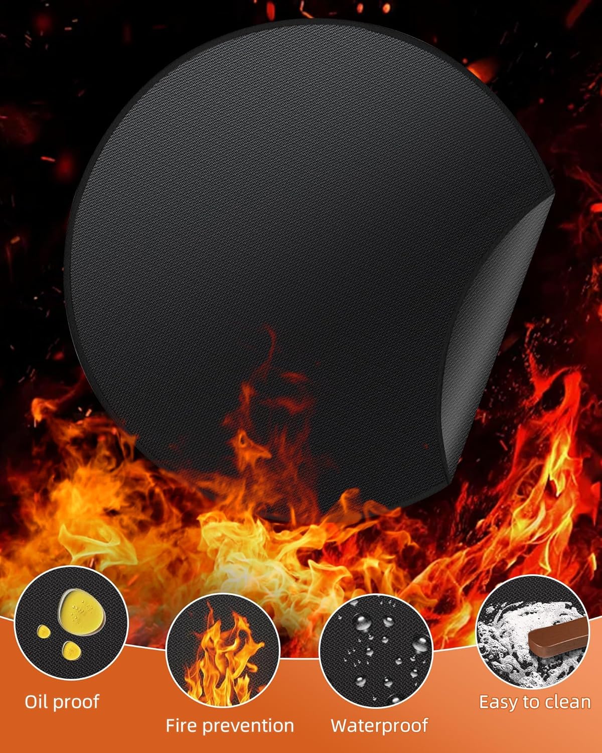 Round BBQ Grill Mat, 48 Inch Double-Sided Fireproof Pad 4-Layer Deck Protector for Indoor Outdoor Grilling